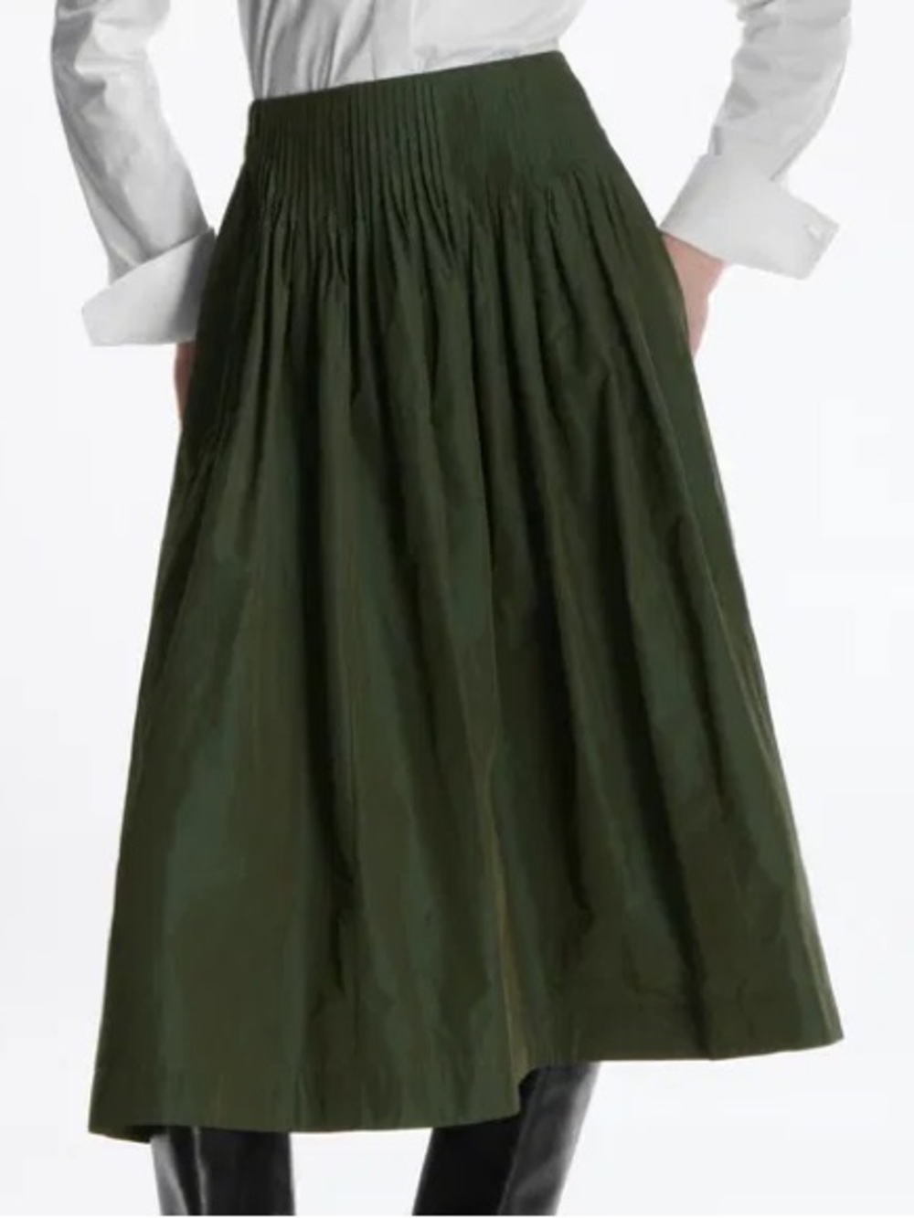 COS Voluminous A Line Skirt Green Size 6 Iridescent Pleated Poplin Midi